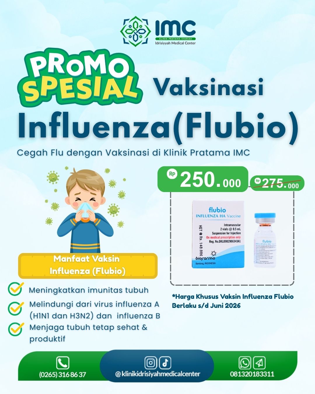 Perawat menyiapkan suntikan vaksin influenza Flubio di Klinik Pratama IMC